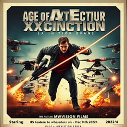 A captivating vintage movie poster for 'Age of Extinction,' designed in a classic 1960s style
