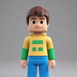 An image of a boy designed in the distinctive style of Roblox characters, with blocky, simplified features and bright, cheerful colors.,