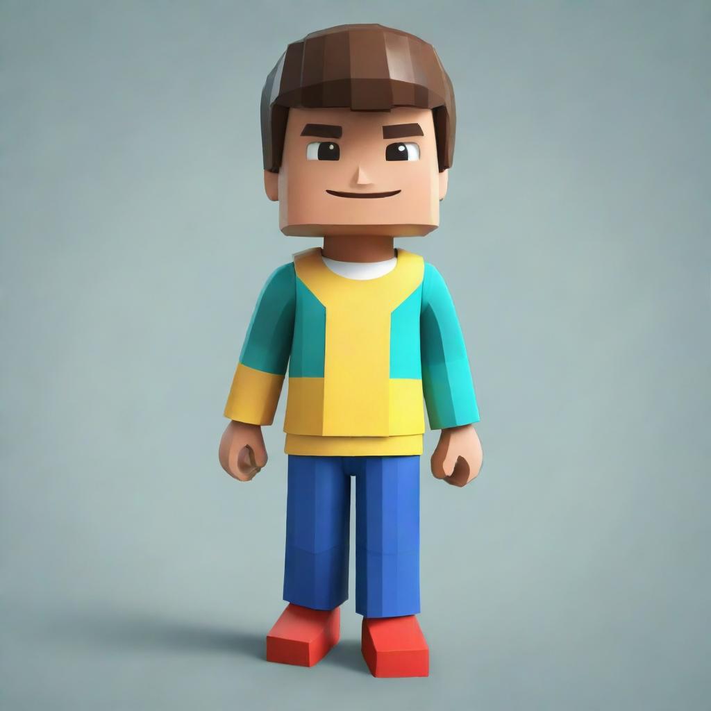 An image of a boy designed in the distinctive style of Roblox characters, with blocky, simplified features and bright, cheerful colors.,