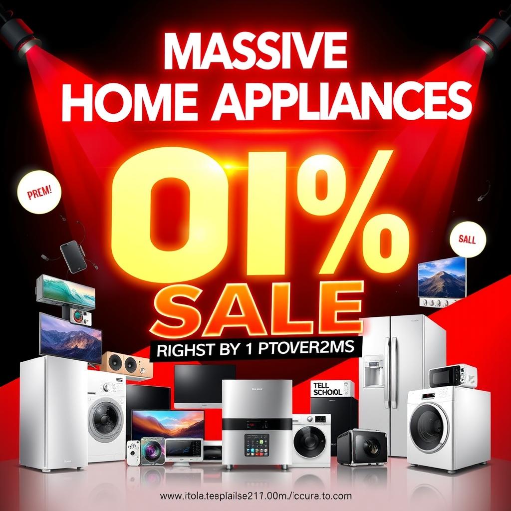 A visually striking flyer for a massive home appliances sale