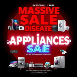 A visually striking flyer for a massive home appliances sale