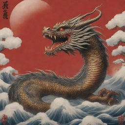 A striking image of a traditional Japanese dragon, with the Kanji character for 'dragon' (竜) incorporated into the scene