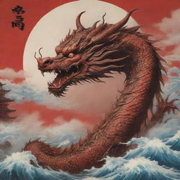 A striking image of a traditional Japanese dragon, with the Kanji character for 'dragon' (竜) incorporated into the scene