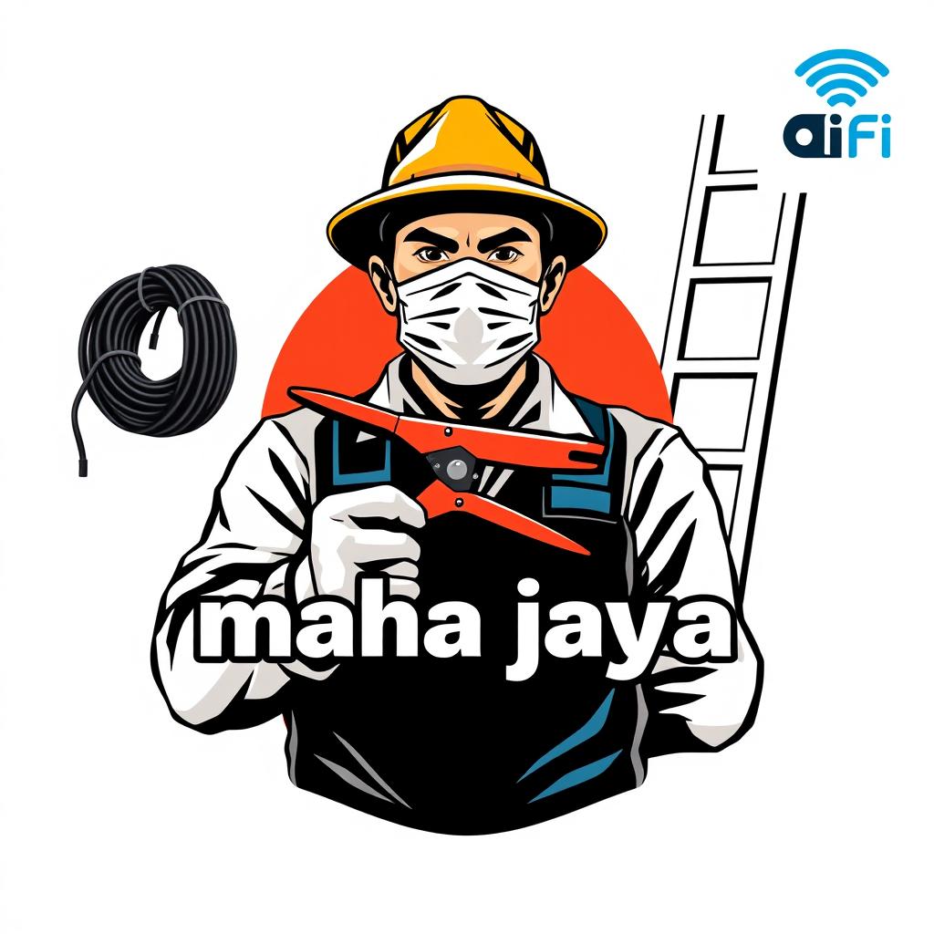 A vector design for a t-shirt featuring a technician facing forward, wearing a hat and a mask, holding a Linesman Pliers tool