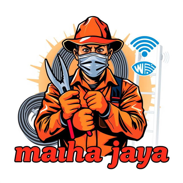 A vector design for a t-shirt featuring a technician facing forward, wearing a hat and a mask, holding a Linesman Pliers tool