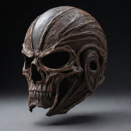 A menacing helmet characterized by an organic, visceral design that showcases rich textures, like sinew and muscle. The helmet should project a sense of powerful and eerie beauty.