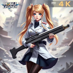 A beautiful girl named Layla Hibah from Mobile Legends, featuring long blonde hair styled in two pigtails