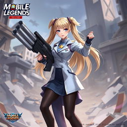 A beautiful girl named Layla Hibah from Mobile Legends, featuring long blonde hair styled in two pigtails