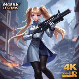 A beautiful girl named Layla Hibah from Mobile Legends, featuring long blonde hair styled in two pigtails