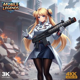 A beautiful girl named Layla Hibah from Mobile Legends, featuring long blonde hair styled in two pigtails