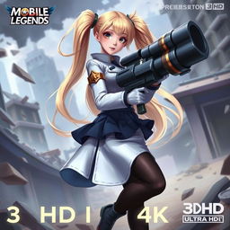 A beautiful girl named Layla Hibah from Mobile Legends, featuring long blonde hair styled in two pigtails