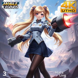 A beautiful girl named Layla Hibah from Mobile Legends, featuring long blonde hair styled in two pigtails