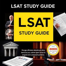 A simple and sophisticated collage cover for an LSAT Study Guide