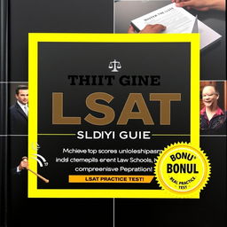 A simple and sophisticated collage cover for an LSAT Study Guide