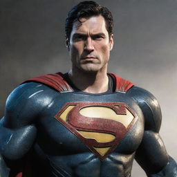 A compelling image of Injustice Superman in his distinctive armored suit, with the iconic red and gold 'S' emblem on his chest.