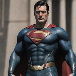 A compelling image of Injustice Superman in his distinctive armored suit, with the iconic red and gold 'S' emblem on his chest.