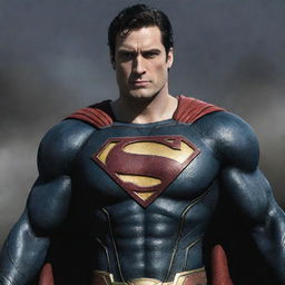 A compelling image of Injustice Superman in his distinctive armored suit, with the iconic red and gold 'S' emblem on his chest.