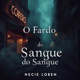 A cinematic ebook cover design showing a dilapidated café on a dark, eerie street