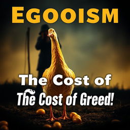 A thought-provoking YouTube thumbnail centered around the theme of 'Egoism and Its Consequences' inspired by 'The Golden Goose' fable