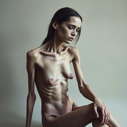 An artistic representation of a woman with an emaciated appearance, weighing approximately 60 lbs