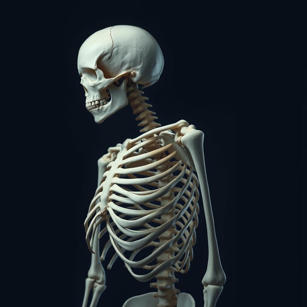 A hauntingly beautiful depiction of a woman who weighs approximately 60 lbs, portrayed purely as a skeleton without any flesh