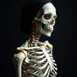 A hauntingly beautiful depiction of a woman who weighs approximately 60 lbs, portrayed purely as a skeleton without any flesh