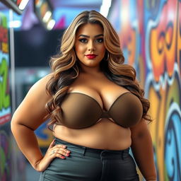 A captivating, voluptuous woman with an alluring figure, featuring big breasts and an attractive physique, exuding confidence and sexiness