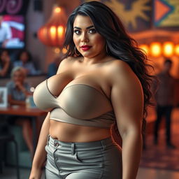 A captivating, voluptuous woman with an alluring figure, featuring big breasts and an attractive physique, exuding confidence and sexiness