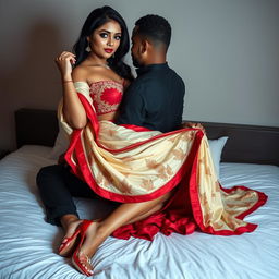 An alluring Assamese woman with a captivating face and an enticing figure, featuring big breasts, sexy legs, and a voluptuous backside