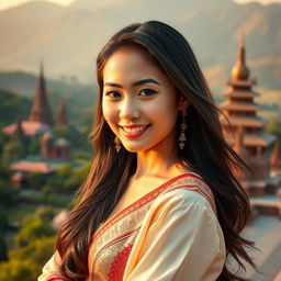 A 25-year-old beautiful woman from Myanmar, featuring her enchanting face and elegant curves