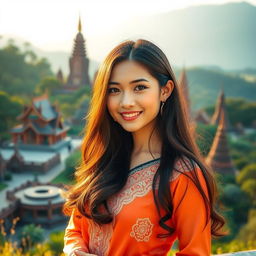 A 25-year-old beautiful woman from Myanmar, featuring her enchanting face and elegant curves