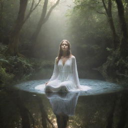 An ethereal and luminous spirit floating in a serene, otherworldly environment.