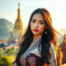 A 25-year-old stunning woman from Myanmar, showcasing her striking features with a provocative expression and elegant curves