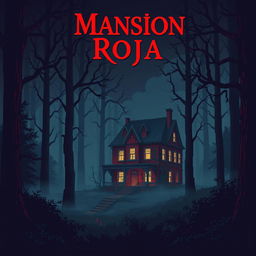 A pixel art style design featuring a scene titled 'Mansion Roja'