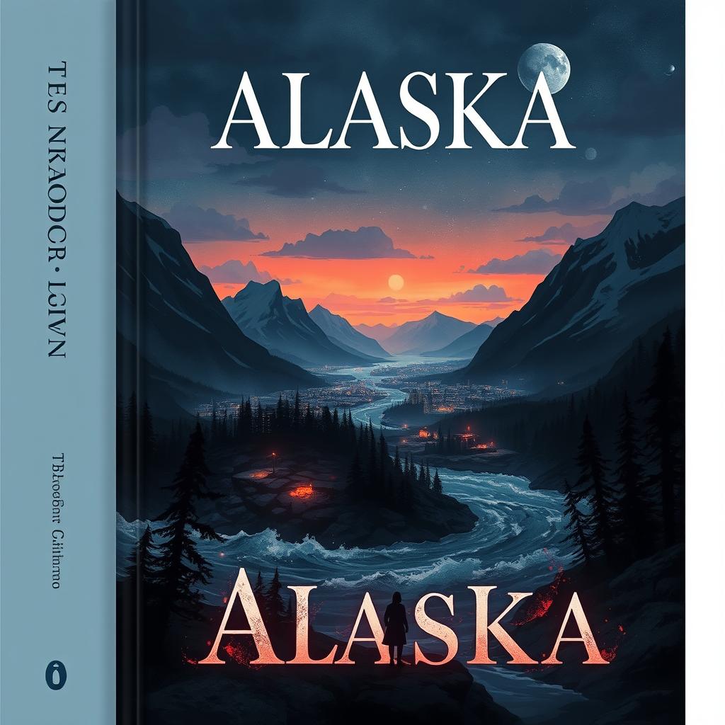 A book cover illustrating a fictional coastal city in Alaska, featuring a dark, moody atmosphere filled with supernatural creatures and elements of magic