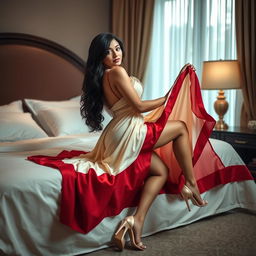 An incredibly attractive Assamese woman with a beautiful face and white skin, boasting a sexy figure with big breasts, sexy legs, and a voluptuous backside