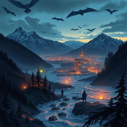 A book cover illustrating a fictional coastal city in Alaska, featuring a dark, moody atmosphere filled with supernatural creatures and elements of magic