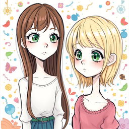 A detailed cartoon drawing featuring two characters who are the same person at different points in life