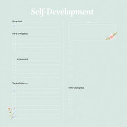 A simple yet effective self-development checklist and worksheet format that encompasses sections for setting personal goals, tracking achievements, and reflecting on progress