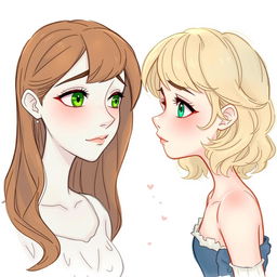 A drawing of two characters who are the same person at different points in life, staring at one another with a sense of nostalgia and sadness