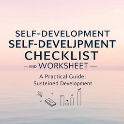 An eye-catching ebook cover design for "Self-Development Checklist and Worksheet" featuring a serene background in soft pastel colors, embodying tranquility and motivation