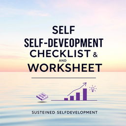 An eye-catching ebook cover design for "Self-Development Checklist and Worksheet" featuring a serene background in soft pastel colors, embodying tranquility and motivation