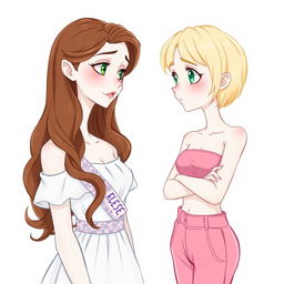 A drawing of two characters who are the same person at different points in life, staring at one another with a sense of nostalgia and reflection