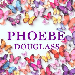 A vibrant logo design featuring the text 'PHOEBE DOUGLASS' in an elegant purple font