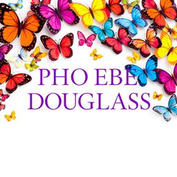 A vibrant logo design featuring the text 'PHOEBE DOUGLASS' in an elegant purple font