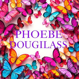 A vibrant logo design featuring the text 'PHOEBE DOUGLASS' in an elegant purple font