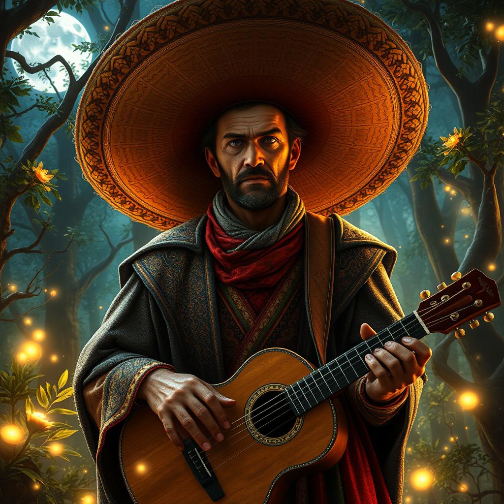 A hyper-realistic depiction of El Sombreron, the legendary figure from Latin American folklore, rendered in stunning detail