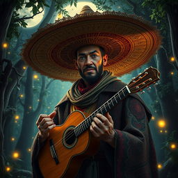 A hyper-realistic depiction of El Sombreron, the legendary figure from Latin American folklore, rendered in stunning detail