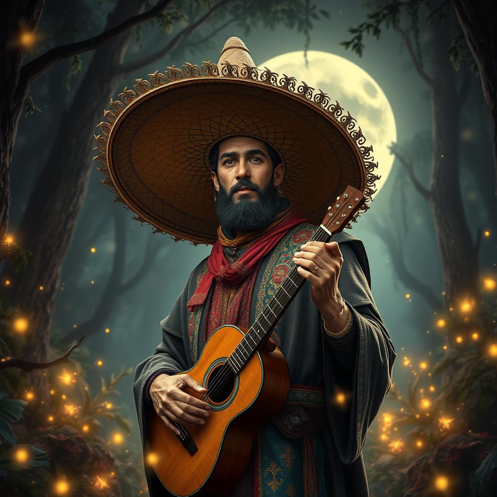 A hyper-realistic depiction of El Sombreron, the legendary figure from Latin American folklore, rendered in stunning detail