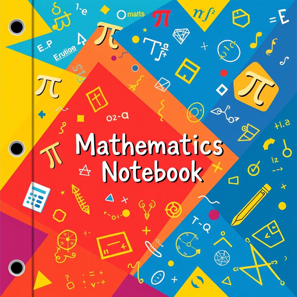 A vibrant and creative notebook cover design for a mathematics notebook